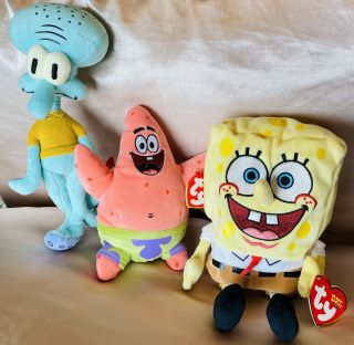 Squidward Patrick Star Spongebob Ty Beanie Babies Plush 2004 With Tags