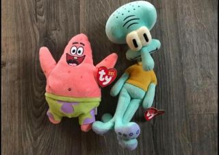 Squidward And Patrick Star Ty Beanie Babies Plush 2004 With Tag,  Spongebob