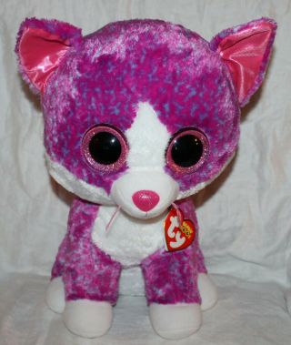 Ty Beanie Boos Large Jumbo 16 " Charlotte Pink Purple Cat 2017 Claire 