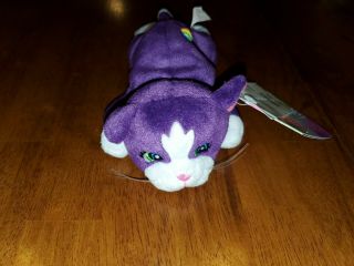Lisa Frank Fantastic Beans Playtime Kitten Purple Cat Bean 8” Bag Plush 1998 2