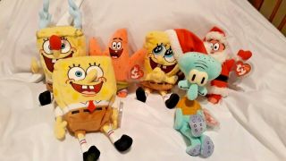 Ty Beanie Baby Squidward Tentacles And Spongebob Squarepants,  Patrick With Tags