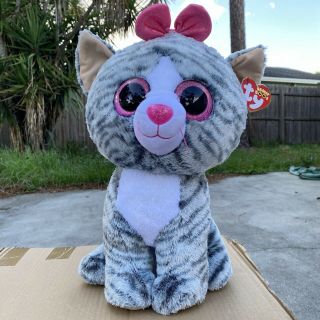 Ty Beanie Boos Kiki The Kitty Cat Jumbo 16” Tysilk Gray Large Stuffed Animal Nwt