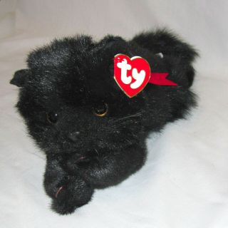 Ty Classic 15 " Licorice All Black Cat Persian Long Hair Plush Stuffed Animal Toy