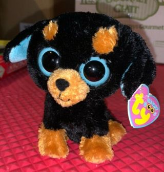 Rare Ty Beanie Boos 6 " Tuffy The Rottweiler Plush Puppy Dog Solid Eyes