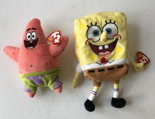 Ty Beanie Babies Spongebob & Patrick 8 " Stuffed Plush Retired - 2004 Nwt