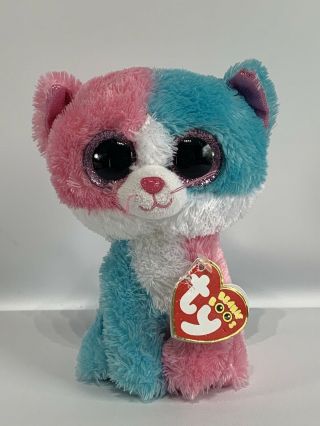 Rare Ty Beanie Boos Fiona The Blue Pink Cat 6 " Justice Exclusive Plush With Tags