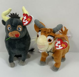 Ty Beanie Babies Ferdinand The Bull 8 " And Lupe The Goat 6 "