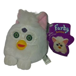 Vintage 1999 Furby Buddies " Good Sleep " All White Green Eyes Beanie Plush Toy 4 "