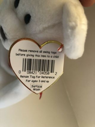 Valentino Ty Beanie Baby Bear - Brown Nose - Multiple Tag Errors - Mwmt.