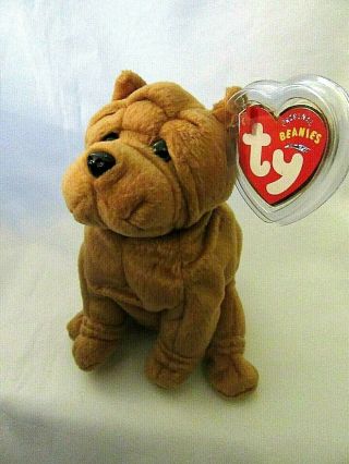 Ty Beanie Baby Crinkles - Shar - Pei Boston Terrier Dog - Retired With Tags