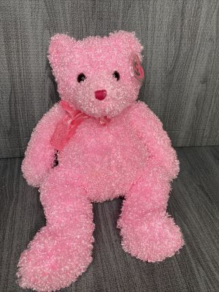 Ty Pinkys - Shimmers The Bear Pink Curly Hair Plush Teddy Bear 16” Tall