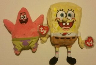 Ty Beanie Baby Spongebob & Patrick Star 2004 W/tags & Protectors -
