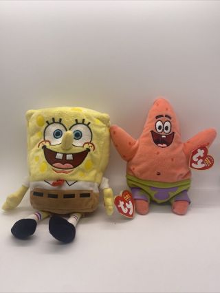 Ty Beanie Babies Spongebob & Patrick 8 " Stuffed Plush Retired - 2004 Nwt