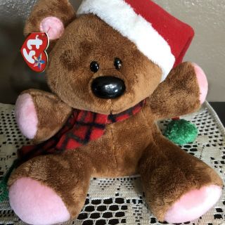 Ty Christmas Pooky The Bear Beanie Buddy In Santa Hat -