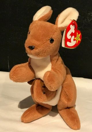 Rare/retired 1996 Ty Beanie Baby – Pouch The Kangaroo With Tag Errors Very Rare