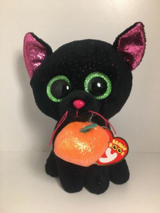 Ty Beanie Boo Potion The Black Halloween Cat With Pumpkin 6” With Tags