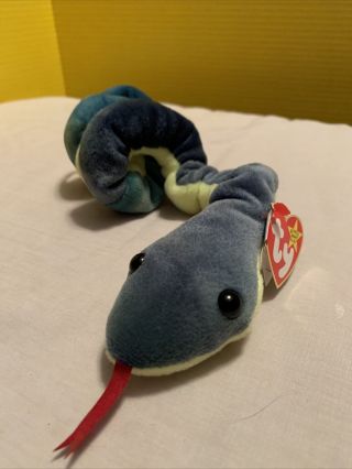 Rare Ty Beanie Baby Hissy The Snake With Tush Tag And Poem Errors