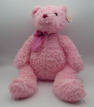 Ty Pinkys Shimmers Teddy Bear Pink Curly Shaggy Fur 15in Plush 2004 Shiny Bow