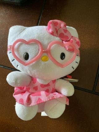 6” Ty Beanie Babies Hello Kitty With Pink Hearts And Glasses With Tag 2014