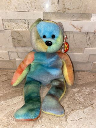 Ty Beanie Babies Garcia The Tie - Dyed Teddy Bear Badly Creased Tag