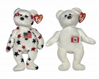 (2) Ty Beanie Babies Glory & Maple With Tags Beanbag Plush Bears Stuffed Toys