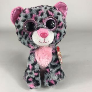 Ty Beanie Boos Tasha Tiger Plush 6 " Stuffed Animal Pink Gray Big Eyes Tags