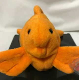 Goldie The Goldfish Ty Beanie Baby,  Gen 4,  Pvc,  Retired,  W/ Hart Tag Cover