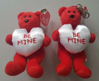 Ty Valentines Teenie Beanie Bear Teddy Keyrings Be Mine X2