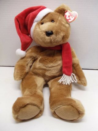 Ty Beanie Buddy 1997 Holiday Teddy Bear Christmas Bear Santa Hat And Scarf