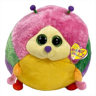 Ty Beanie Ballz Gumdrop Rainbow Caterpillar Ball Plush Lg 12 " Green Glitter Eye