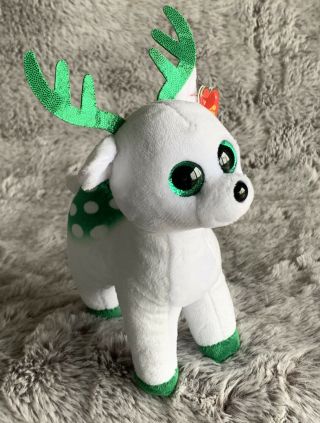 Ty Beanie Baby Peppermint Reindeer Green White Plush Collectable Retired Kids