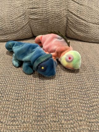 Ty Beanie Baby Rainbow The Chameleon And Iggy The Iguana 1997 With Tags