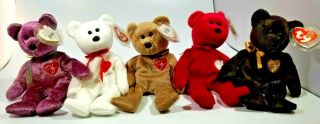 5 Ty Beanie Babies Valentino,  Valentina,  1999,  2000,  2003 Signature Bear