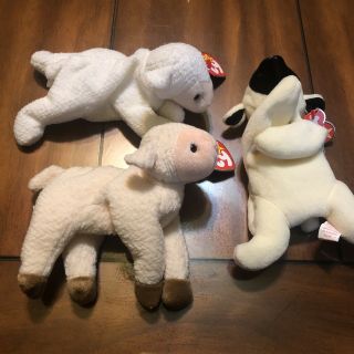 Ty Beanie Babies 3 Lambs Ewey Fleece And Chops