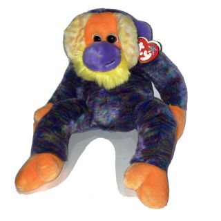 Ty 2001 Bananas The Orangutan Beanie Buddy With Tags Purple Orange Yellow 14 "