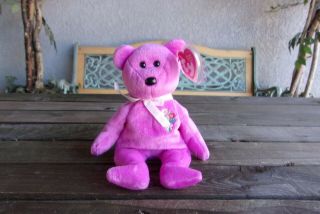Mothers Day Bear Beanie Baby Pink With Flowers Vintage Ty Bean Bag Plush