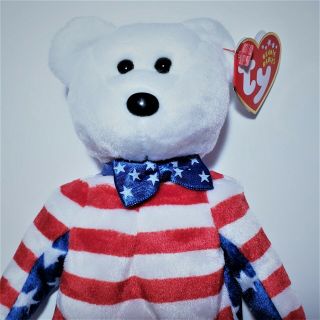 Liberty White Face Teddy Bear Plush Ty Beanie Babies Stars Stripes Usa Patriotic