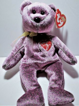 Ty Beanie Babies 2000 Signature Bear 8 " Purple Blue Teddy Bear Plush Toy Beanbag