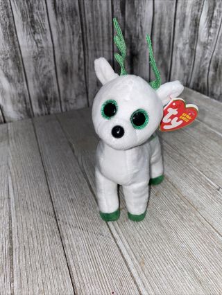 Ty Beanie Babies Peppermint 7 " Plush White Green Reindeer