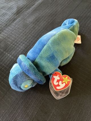 Ty Beanie Baby Rainbow The Blue Chameleon 1997 Retired No Tongue Version -