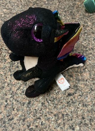 Ty Beanie Babies Boos Anora The Black Dragon Stuffed Toy 6” T12