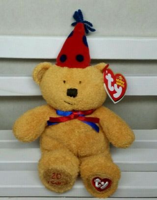 Ty Beanie Baby - Fun 20th Anniversary Party Bear (8 Inch) W/tag Protector