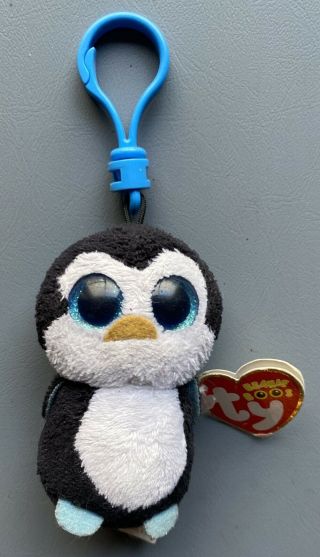 Ty Beanie Boos 3 " Waddles Penguin Plastic Key Chain Clip W/ Heart Tag
