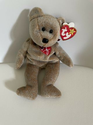 Ty Beanie Baby 1999 Signature Bear Brown And Blue Fur