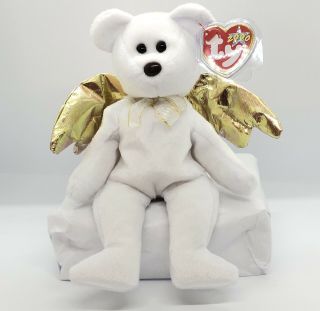 Halo Ii Beanie Baby Ty Angel Bear With Gold Wings With Tags 2000