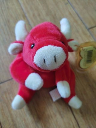 Ty Beanie Baby Snort 1995 Red Bull With Tags