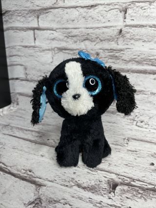 Ty Beanie Boos - Tracey Black Dog Blue Bow 6 Inch No Hang Tags