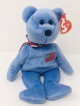 Ty Beanie Baby America (blue) Patriotic Bear 9/11 Red Cross Plush Toy 8 " Usa
