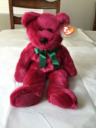 Ty Teddy The Very Popular Cranberry Color Bear Beanie Buddy Mwmt