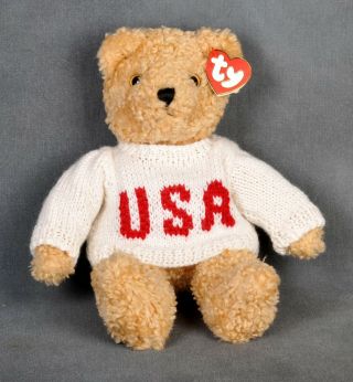 Ty Baby Curly 1992 Bear Beige With Ivory Usa Sweater 12 Inches
